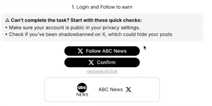 Example conditional UI elements for the Follow X task