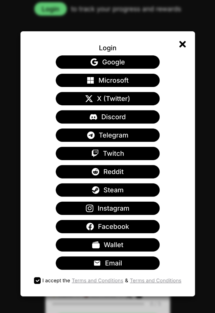 Example platform login pop-up