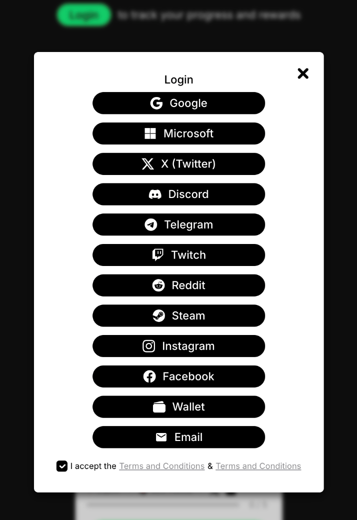 Example platform login pop-up