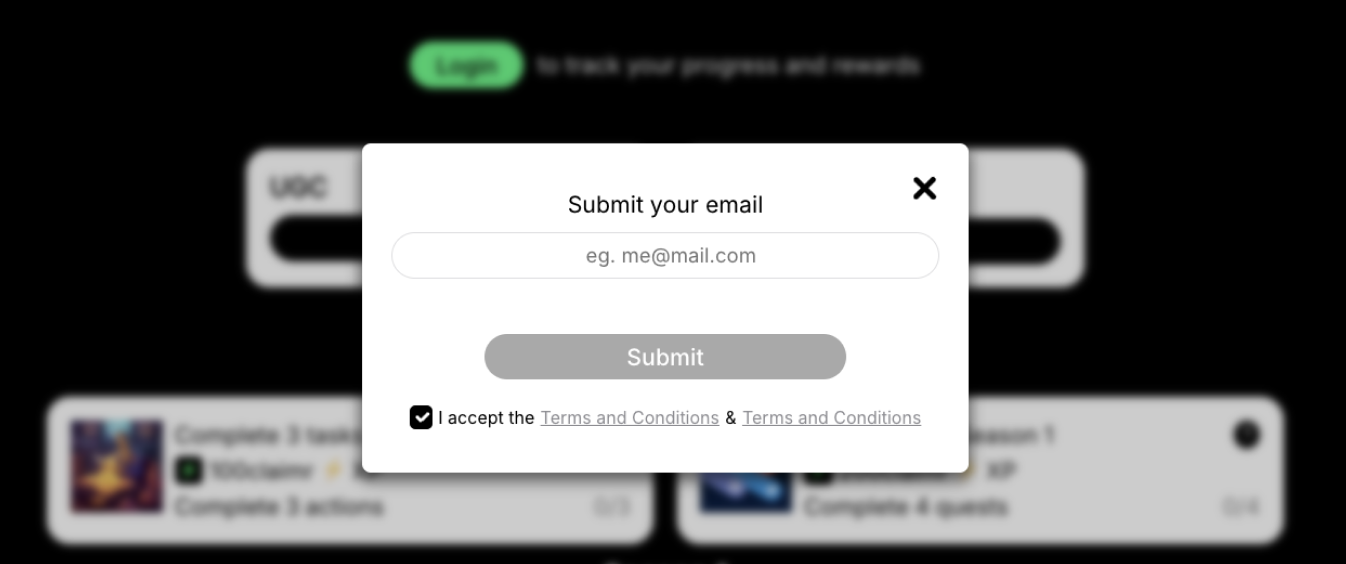 Example submit email pop-up