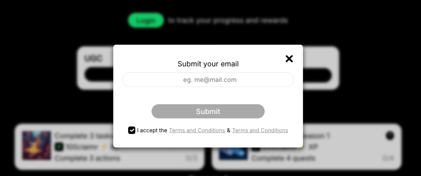 Example submit email pop-up