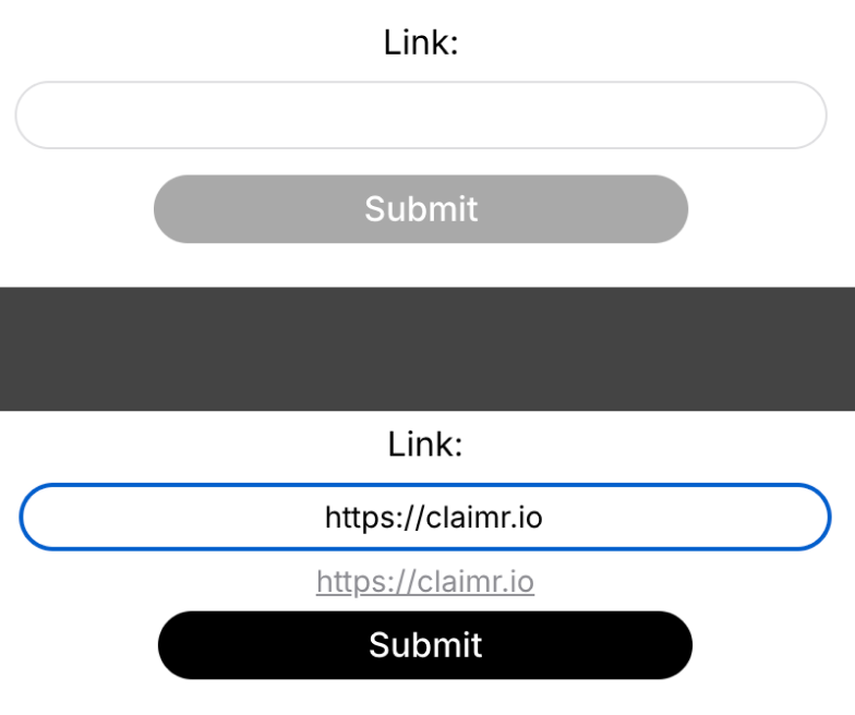 Example text input in different states