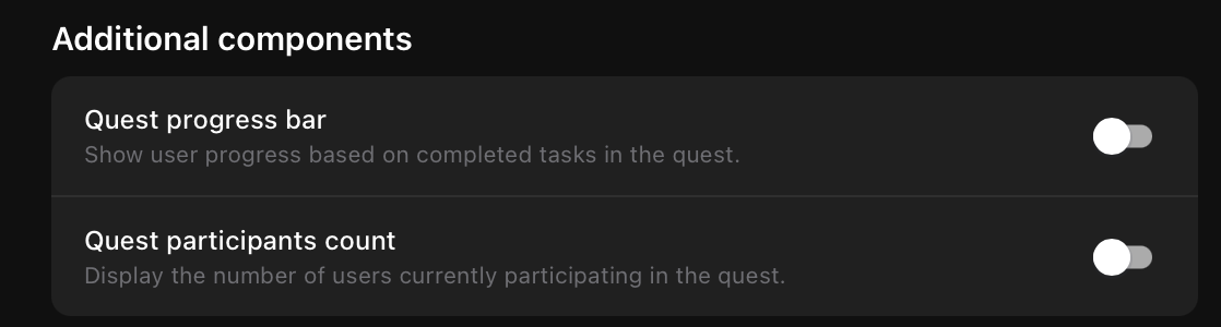 Additional components settings panel