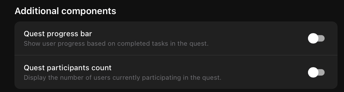 Additional components settings panel