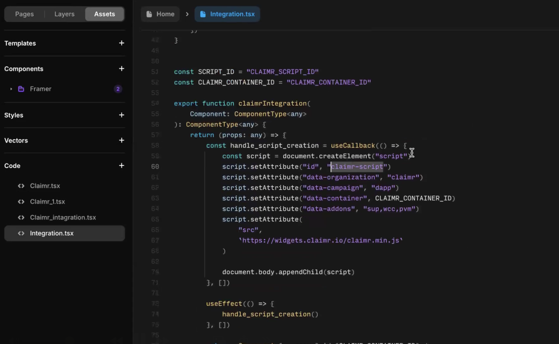Editing the Code Override in Framer