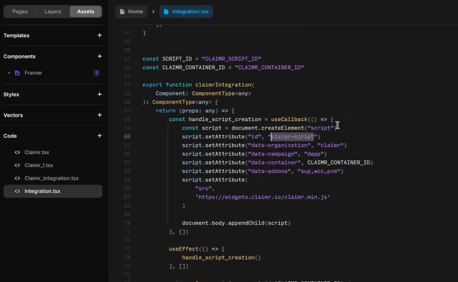Editing the Code Override in Framer