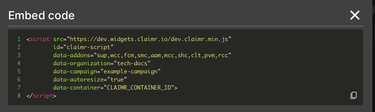 Example of a Claimr embed code