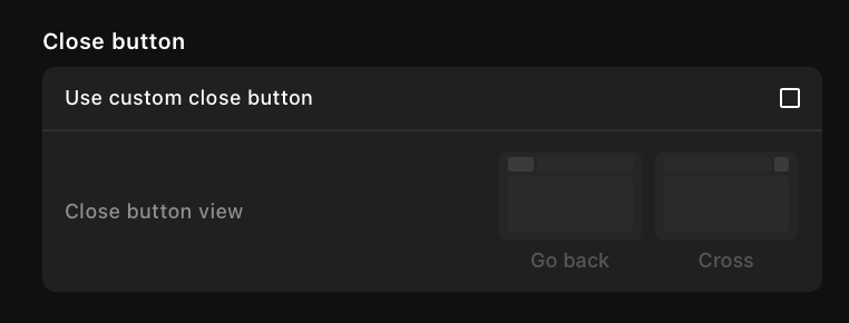 Close button settings panel