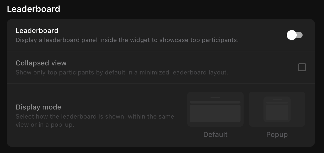 Leaderboard settings panel