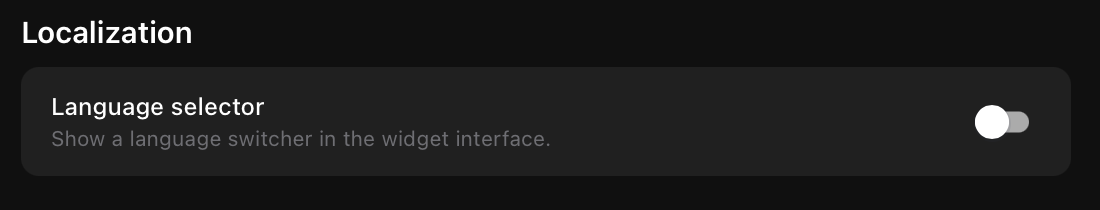 Localization settings panel
