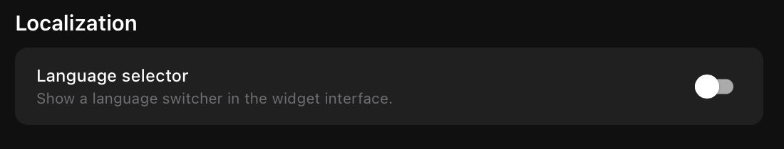 Localization settings panel