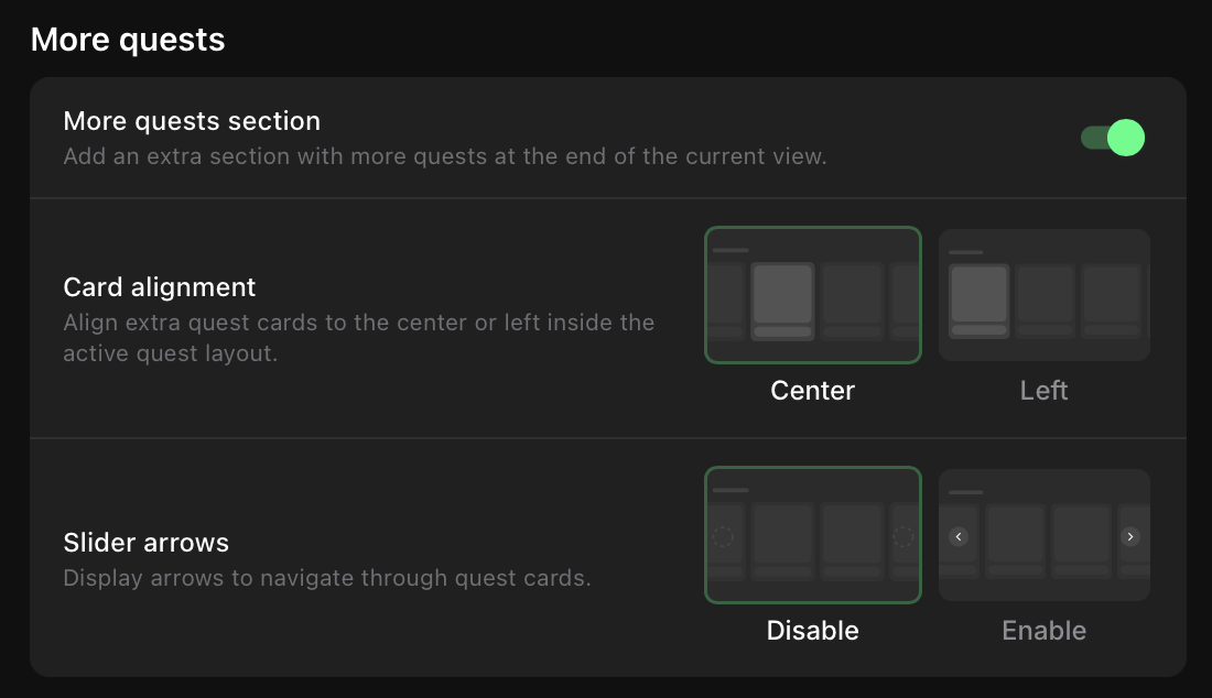 More quests settings panel