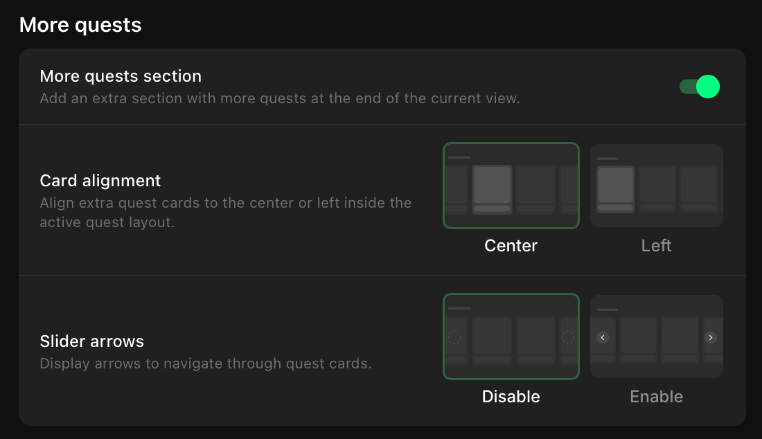 More quests settings panel