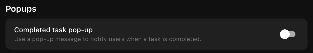 Popups settings panel