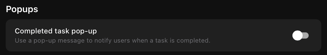 Popups settings panel