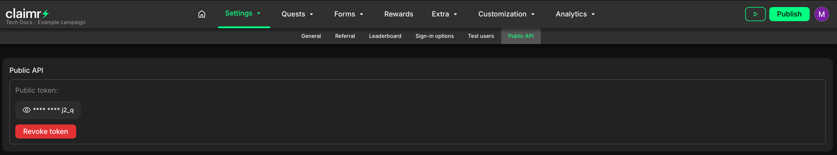 Revoke a Public API token