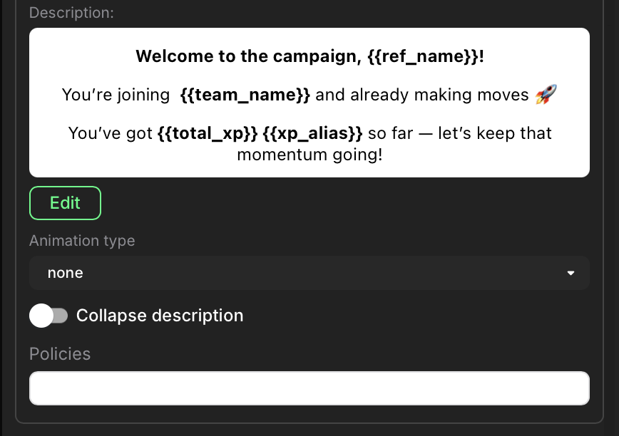 Campaign description rich-text editor