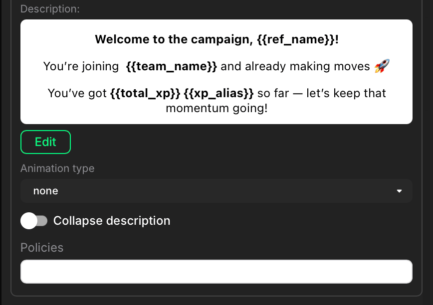 Campaign description rich-text editor