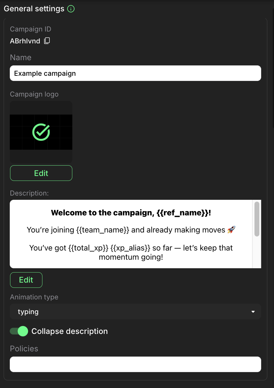 General settings section