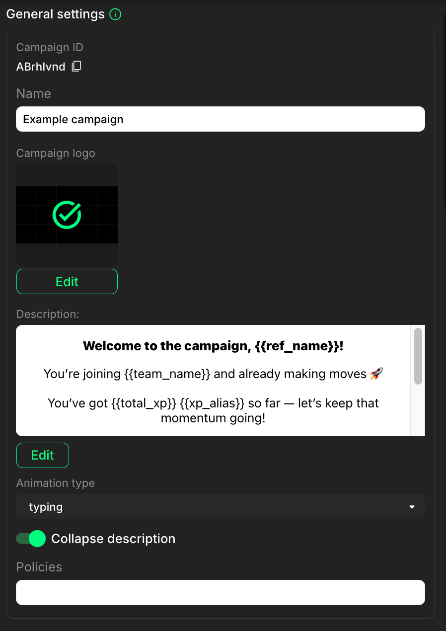 General settings section
