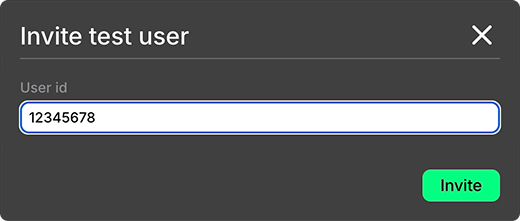 Invite test user modal