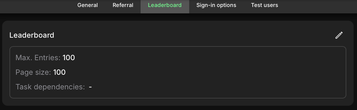 Leaderboard settings panel