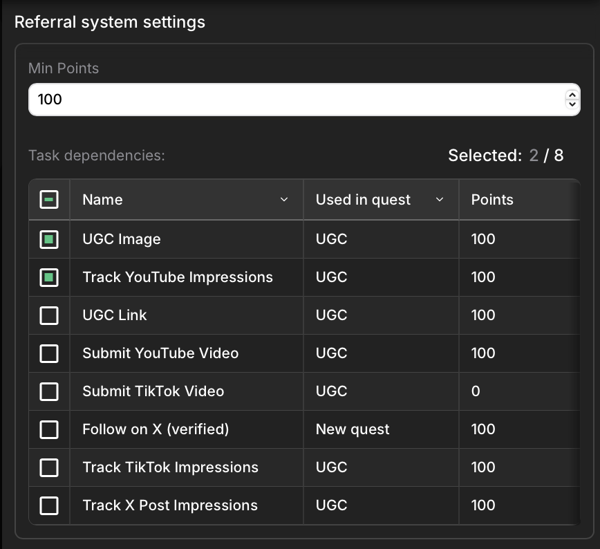 Referral settings edit window