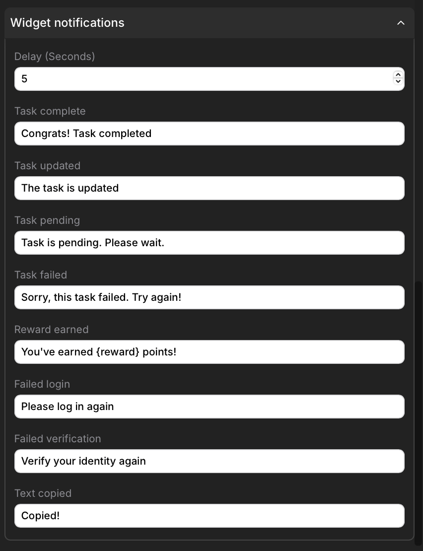 Widget notifications section