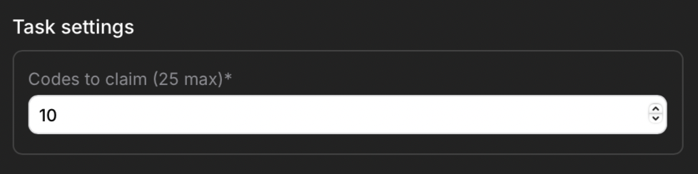 Number of codes to claim field