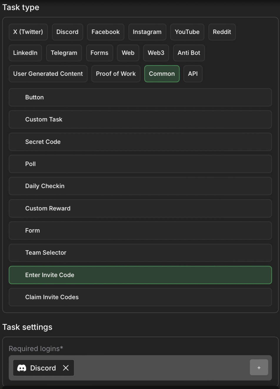 Enter invite code task type stage