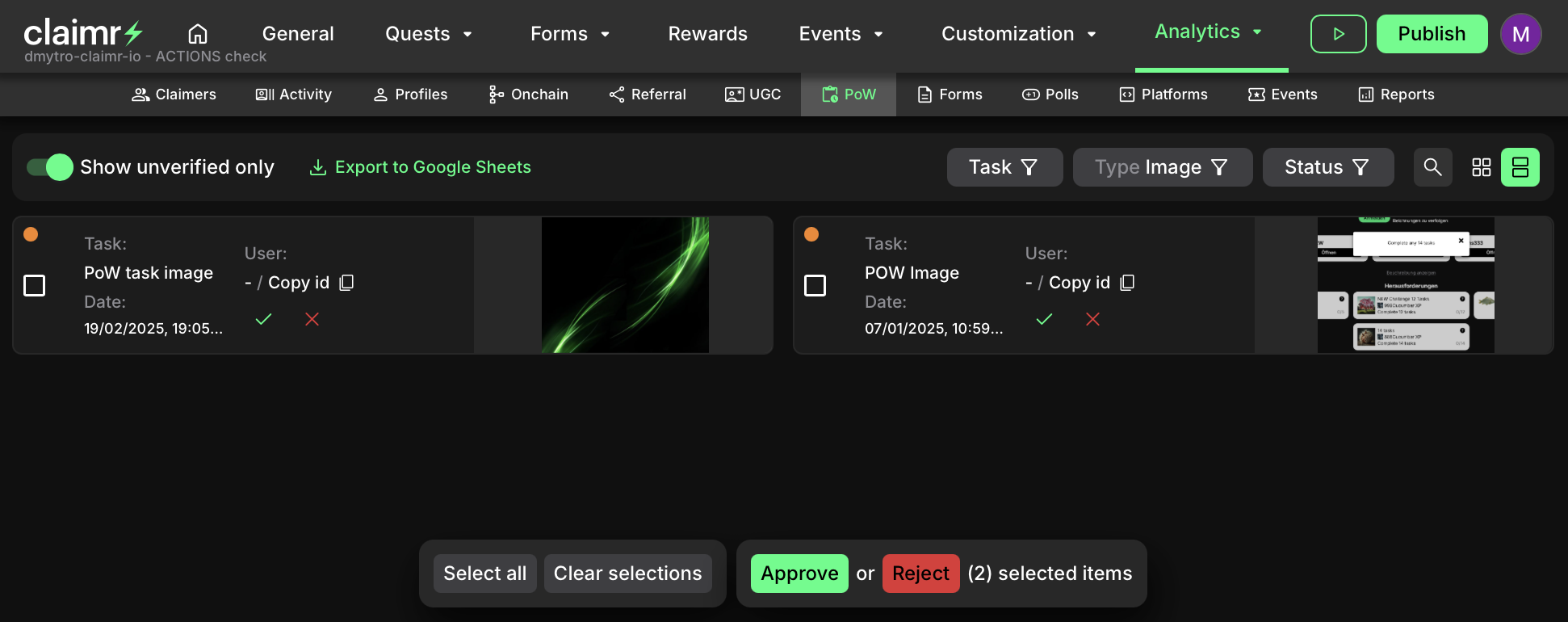 PoW analytics dashboard