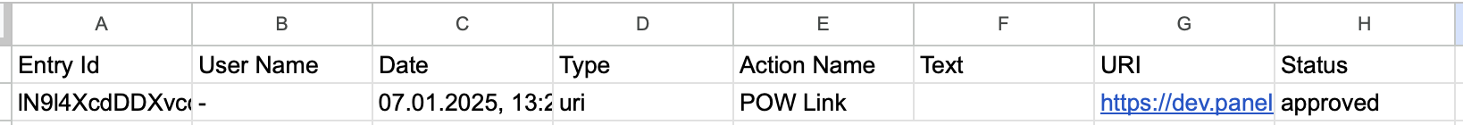 PoW export columns