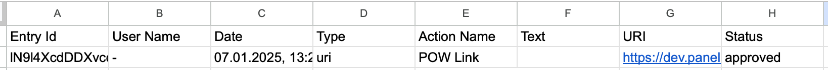 PoW export columns