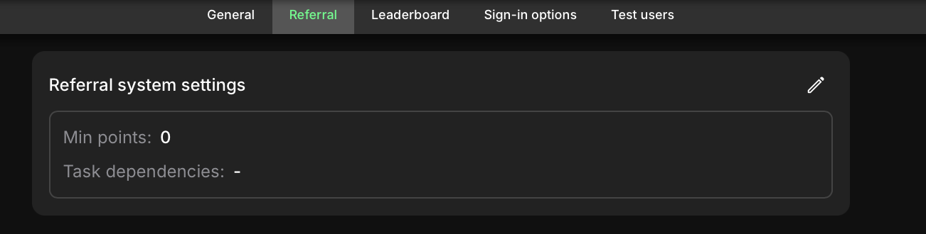 Referral System Settings