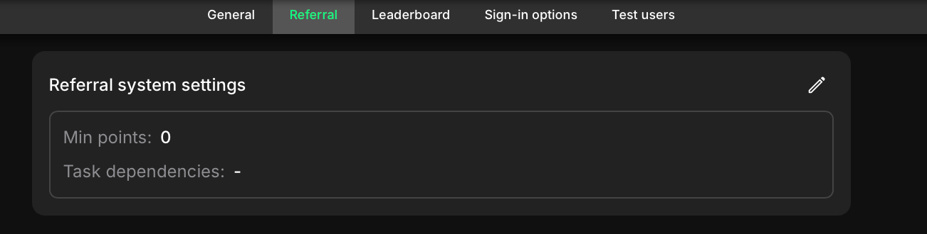 Referral System Settings
