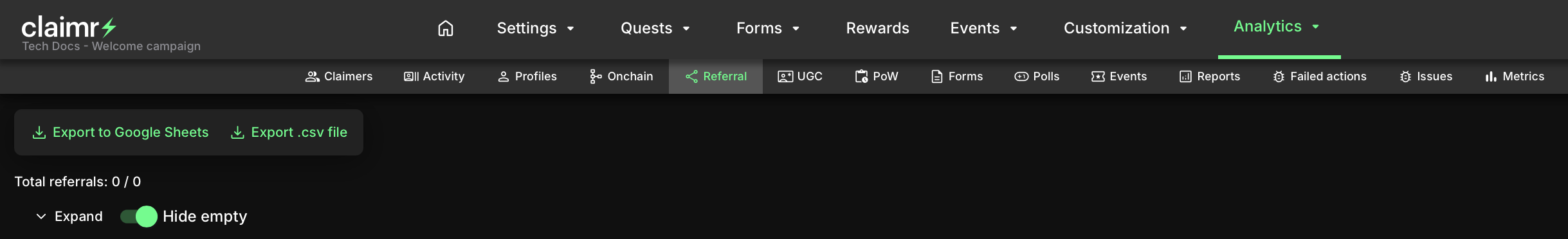 Referrals dashboard