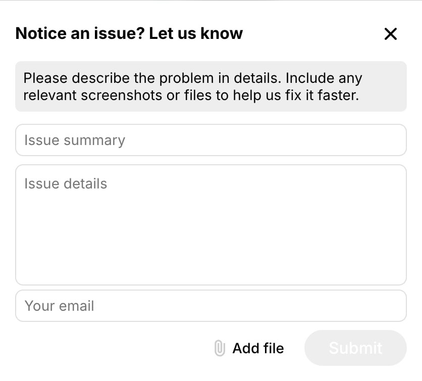 Report an issue modal
