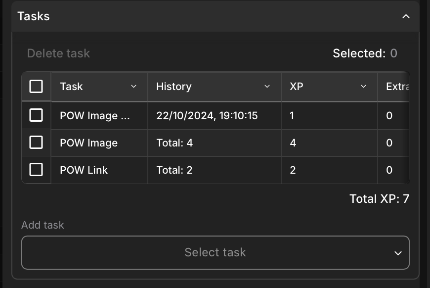 Tasks section