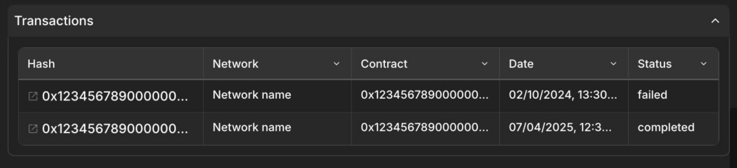 Transactions section