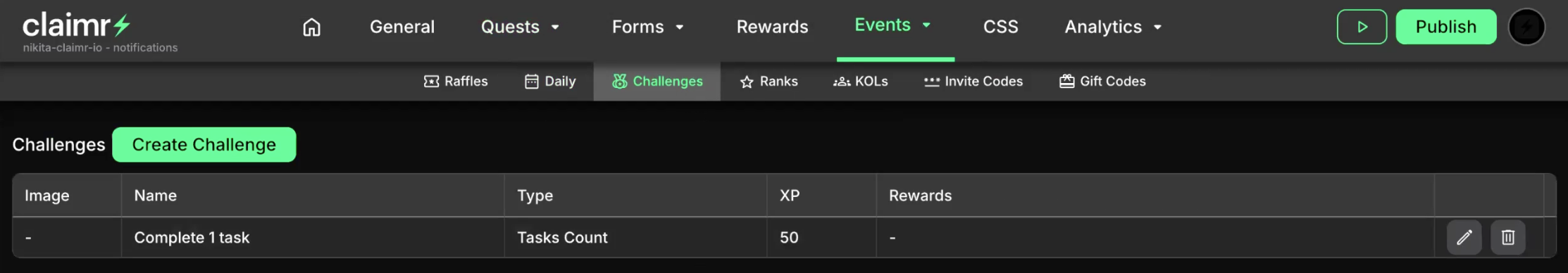 Challenge section