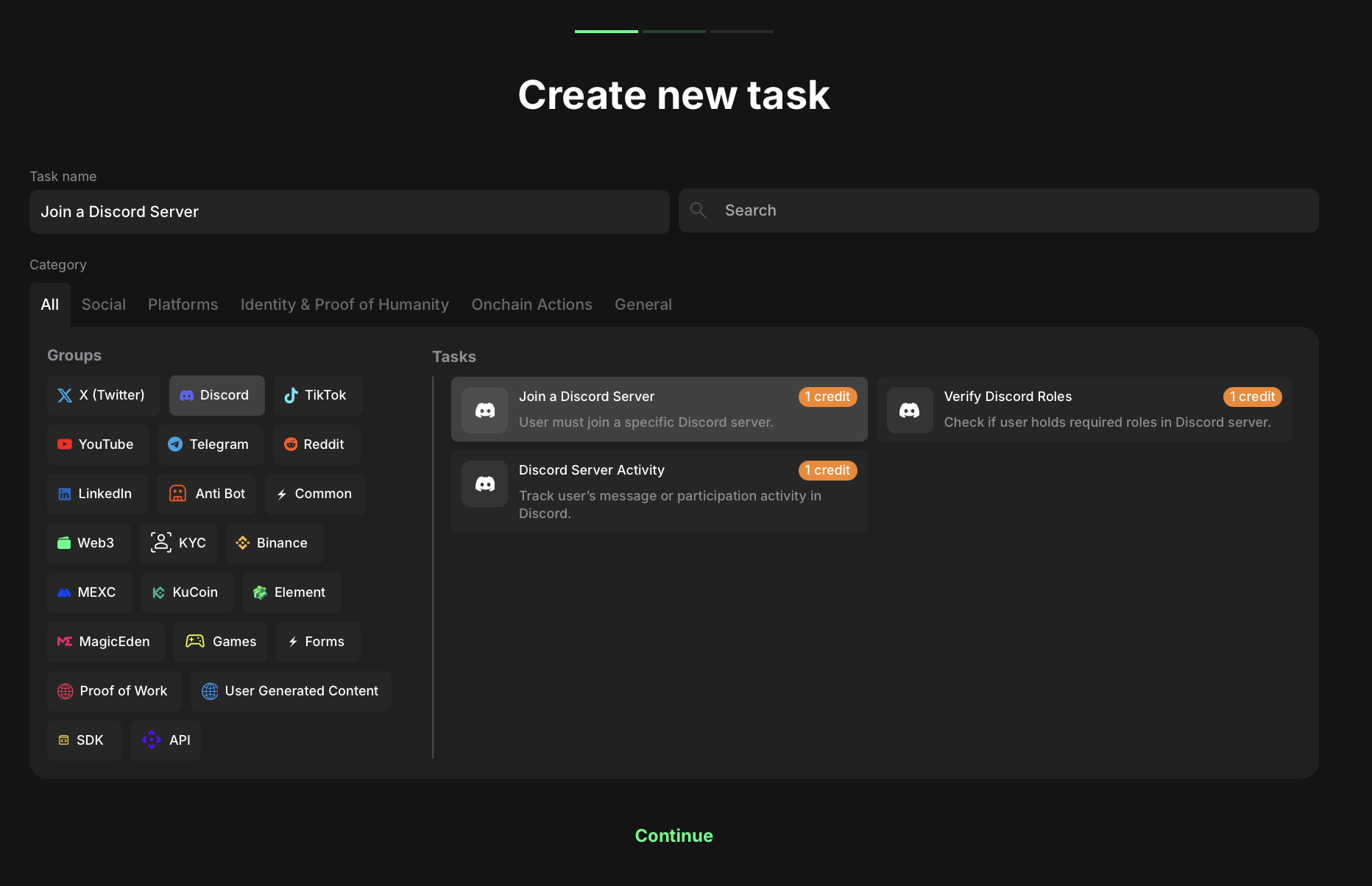 Discord task type section