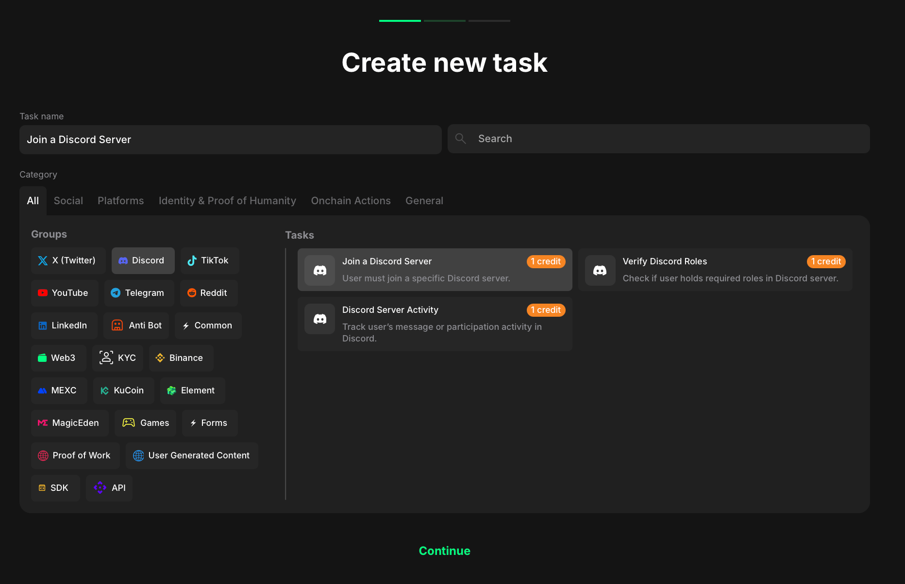 Discord task type section