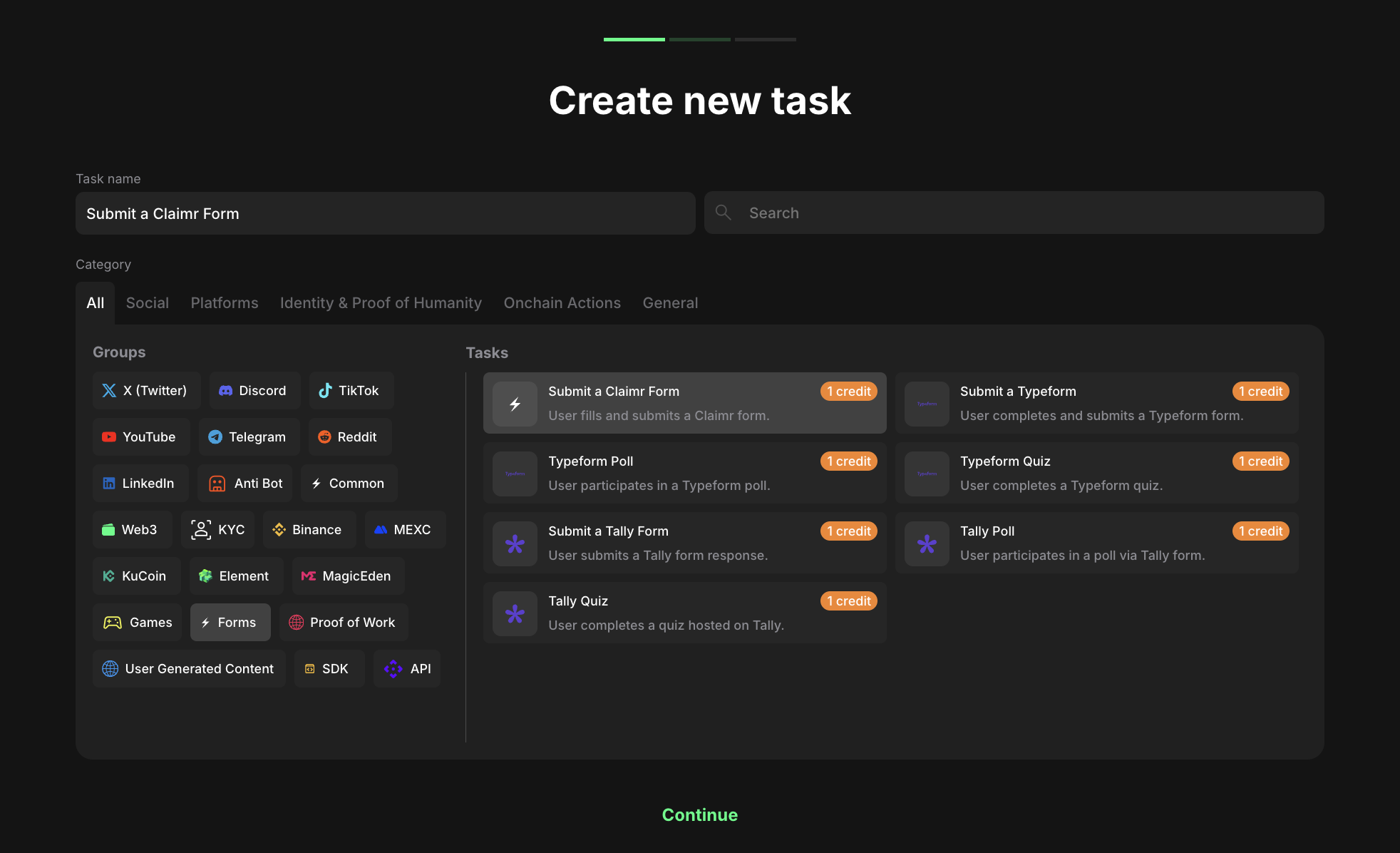 Form task type section