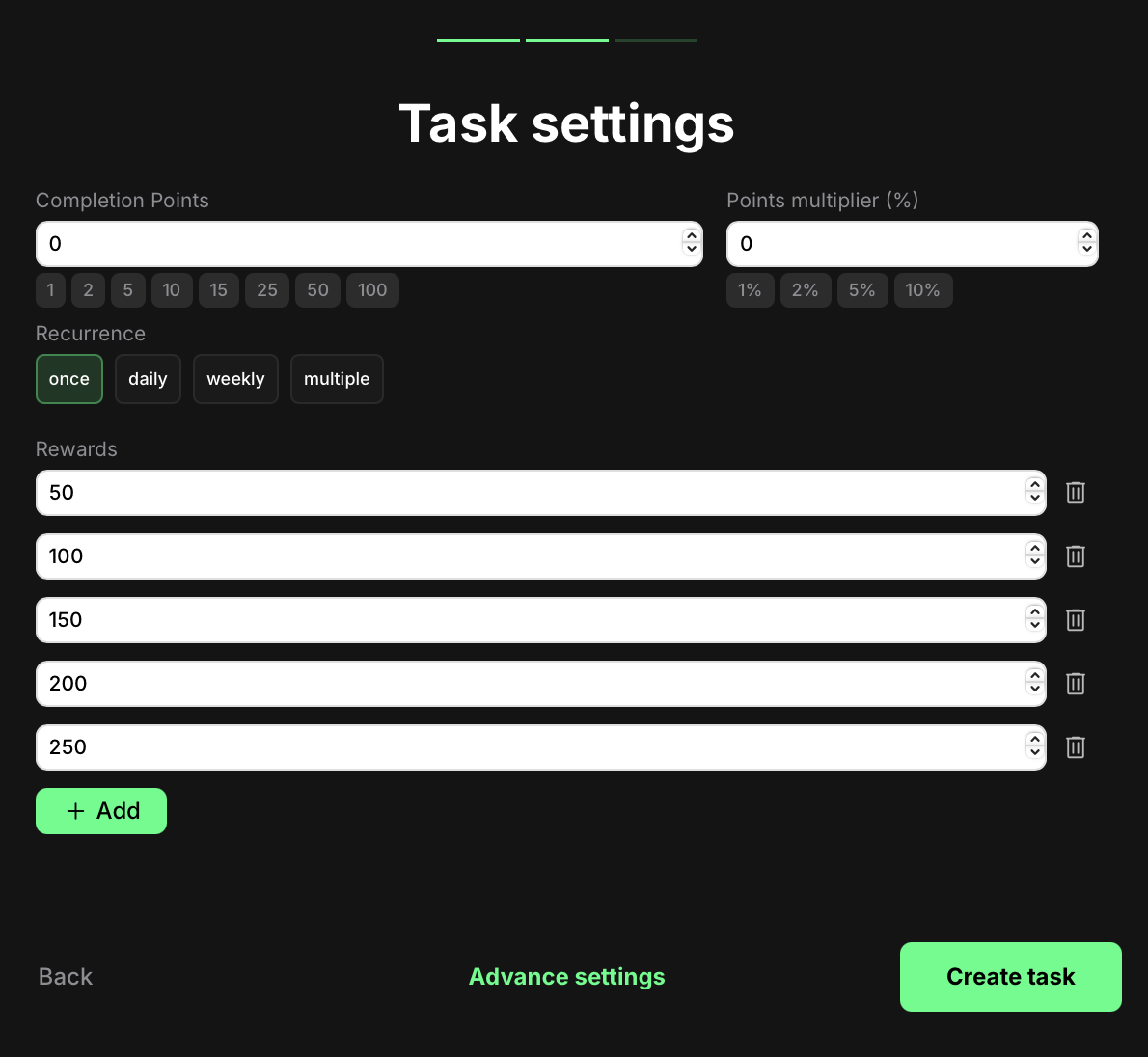 Game task settings