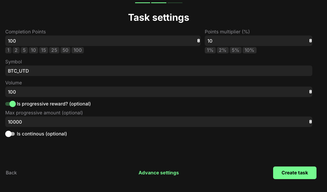 KuCoin trading volume task settings