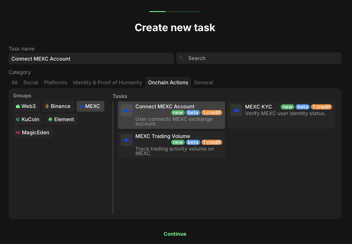 MEXC task types overview