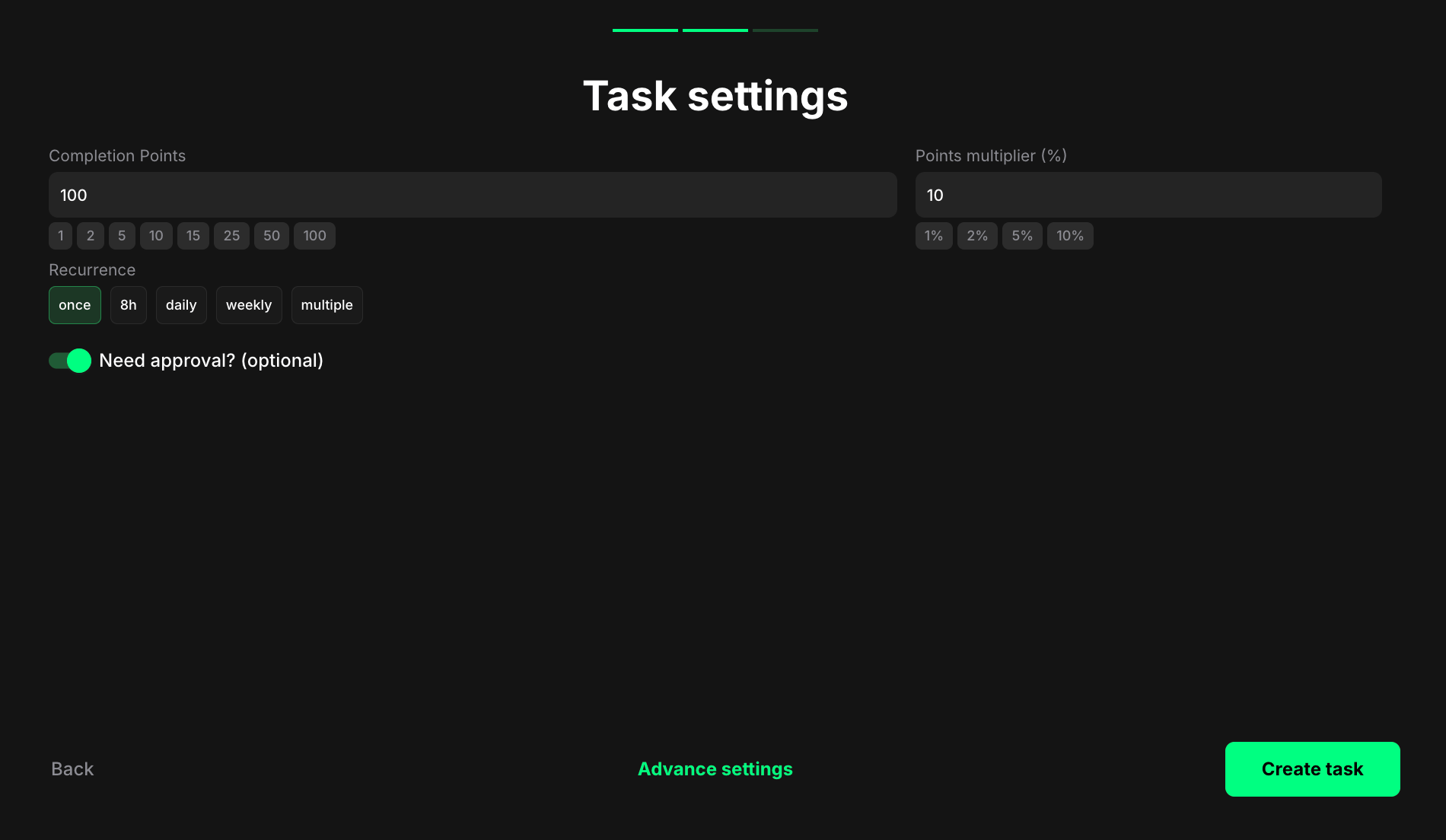 TikTok submit video task settings