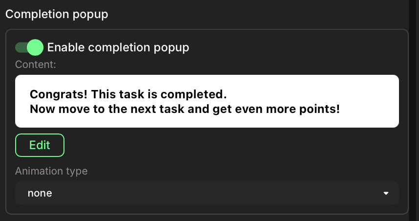 Completion pop-up setup