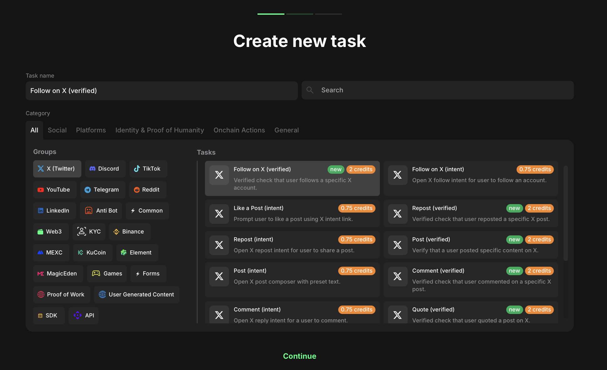 X task type section