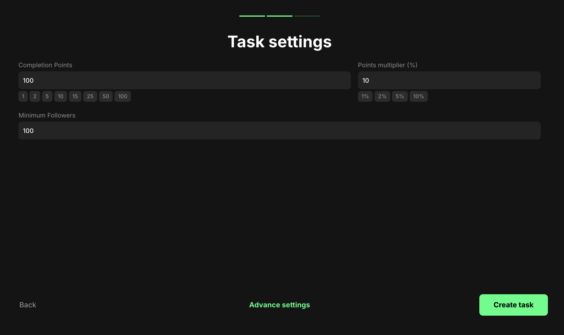 TikTok followers count task settings